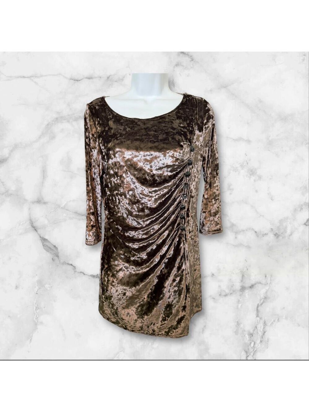 Joseph Ribkoff Crushed Velvet Tunic Dress Ruched Draped Side Buttons 8